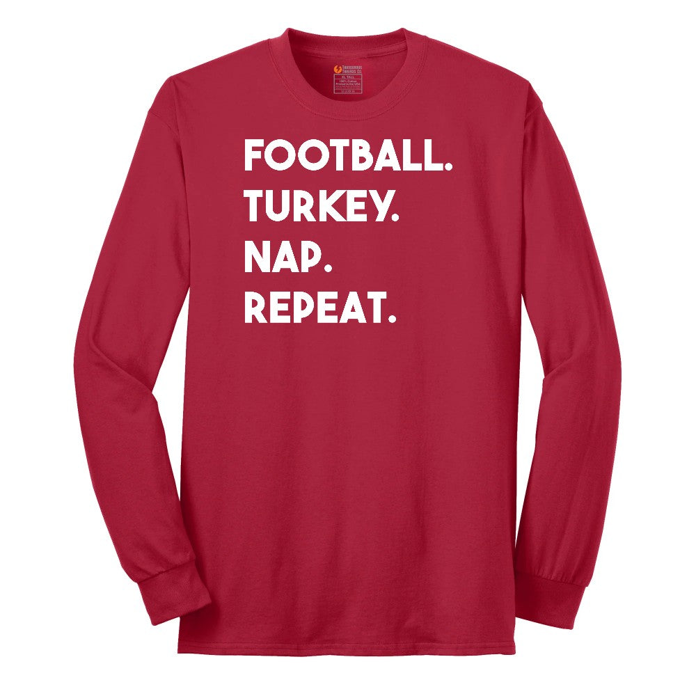 Football Turkey Nap Repeat Long Sleeve Tee - Red