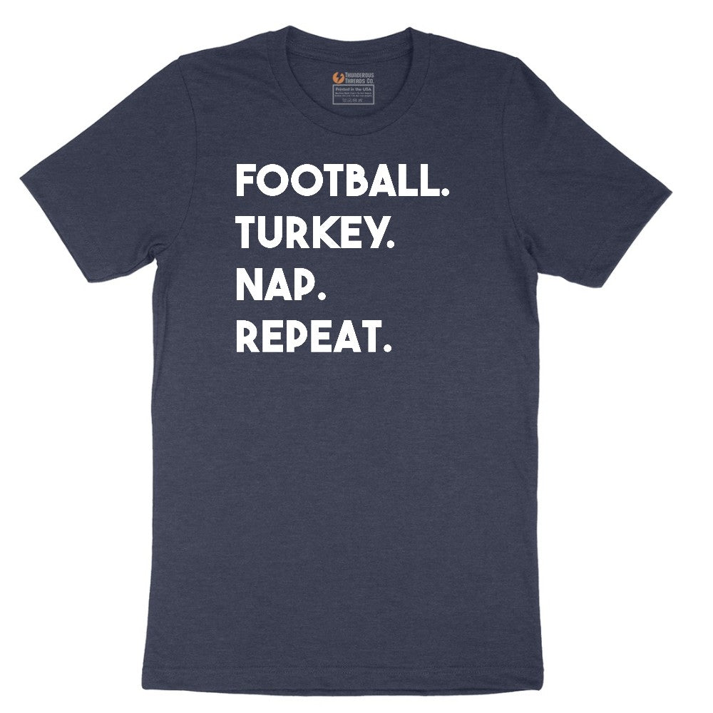 Football Turkey Nap Repeat Short Sleeve Tee - Heather Navy