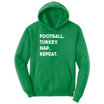 Football Turkey Nap Repeat Youth Hoodie - Kelly Green