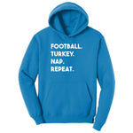 Football Turkey Nap Repeat Youth Hoodie - Sapphire