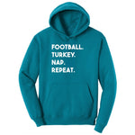 Football Turkey Nap Repeat Youth Hoodie - Teal