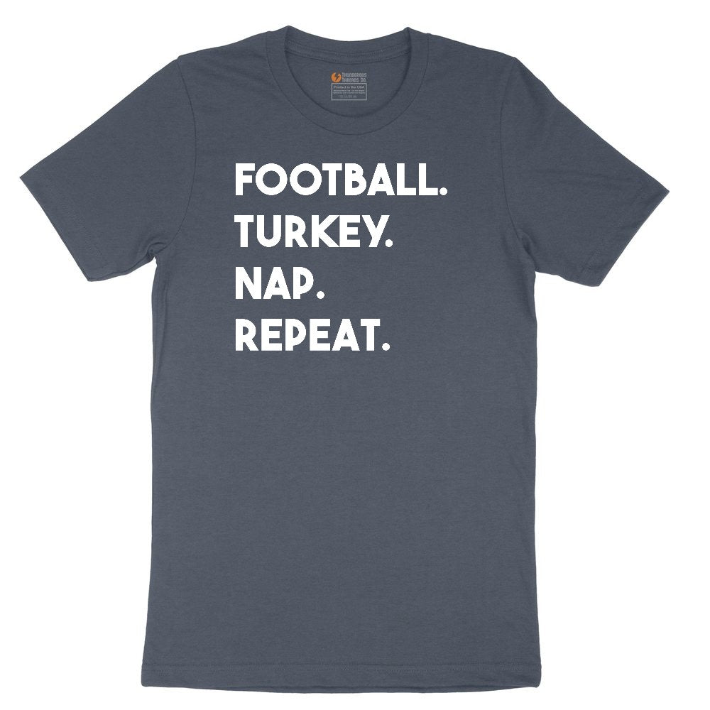 Football Turkey Nap Repeat Youth Short Sleeve Tee - Heather Navy