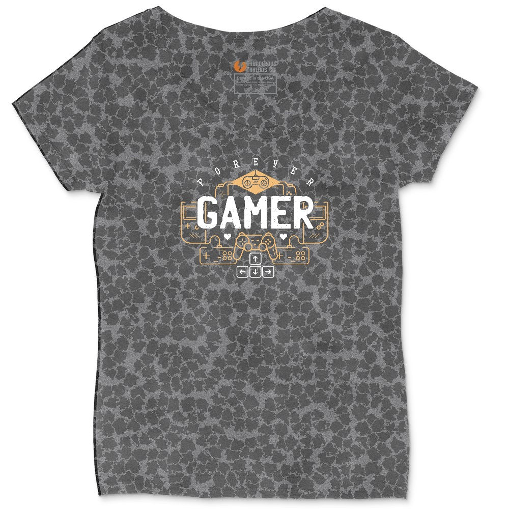 Forever Gamer - Mens & Ladies T-Shirt Ladies Curvy Tee - Black Leopard