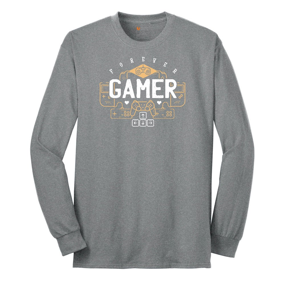 Forever Gamer - Mens & Ladies T-Shirt Long Sleeve Tee - Athletic Grey