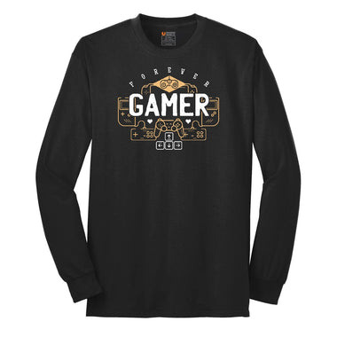 Forever Gamer - Mens & Ladies T-Shirt Long Sleeve Tee - Jet Black