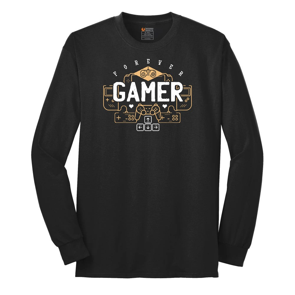 Forever Gamer - Mens & Ladies T-Shirt Long Sleeve Tee - Jet Black