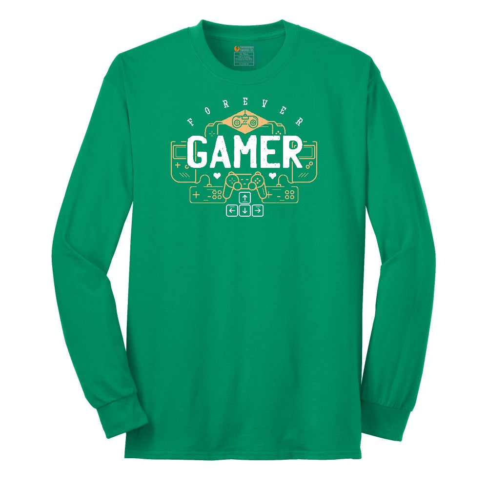 Forever Gamer - Mens & Ladies T-Shirt Long Sleeve Tee - Kelly Green