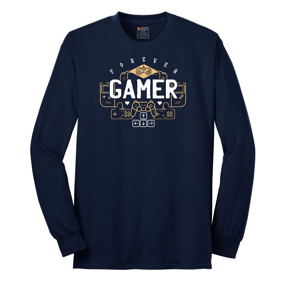 Forever Gamer - Mens & Ladies T-Shirt Long Sleeve Tee - Navy