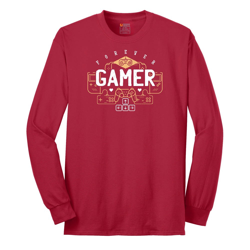Forever Gamer - Mens & Ladies T-Shirt Long Sleeve Tee - Red