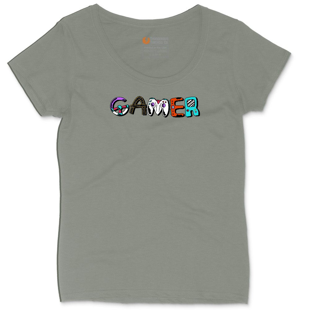 Gamer Art Version - Mens & Ladies T-Shirt Ladies Curvy Tee - Bamboo Blackout