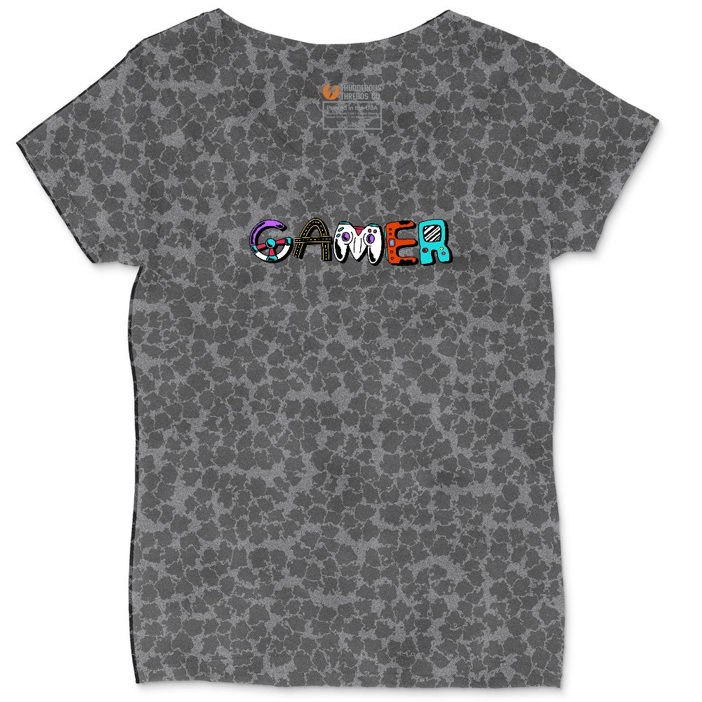 Gamer Art Version - Mens & Ladies T-Shirt Ladies Curvy Tee - Black Leopard