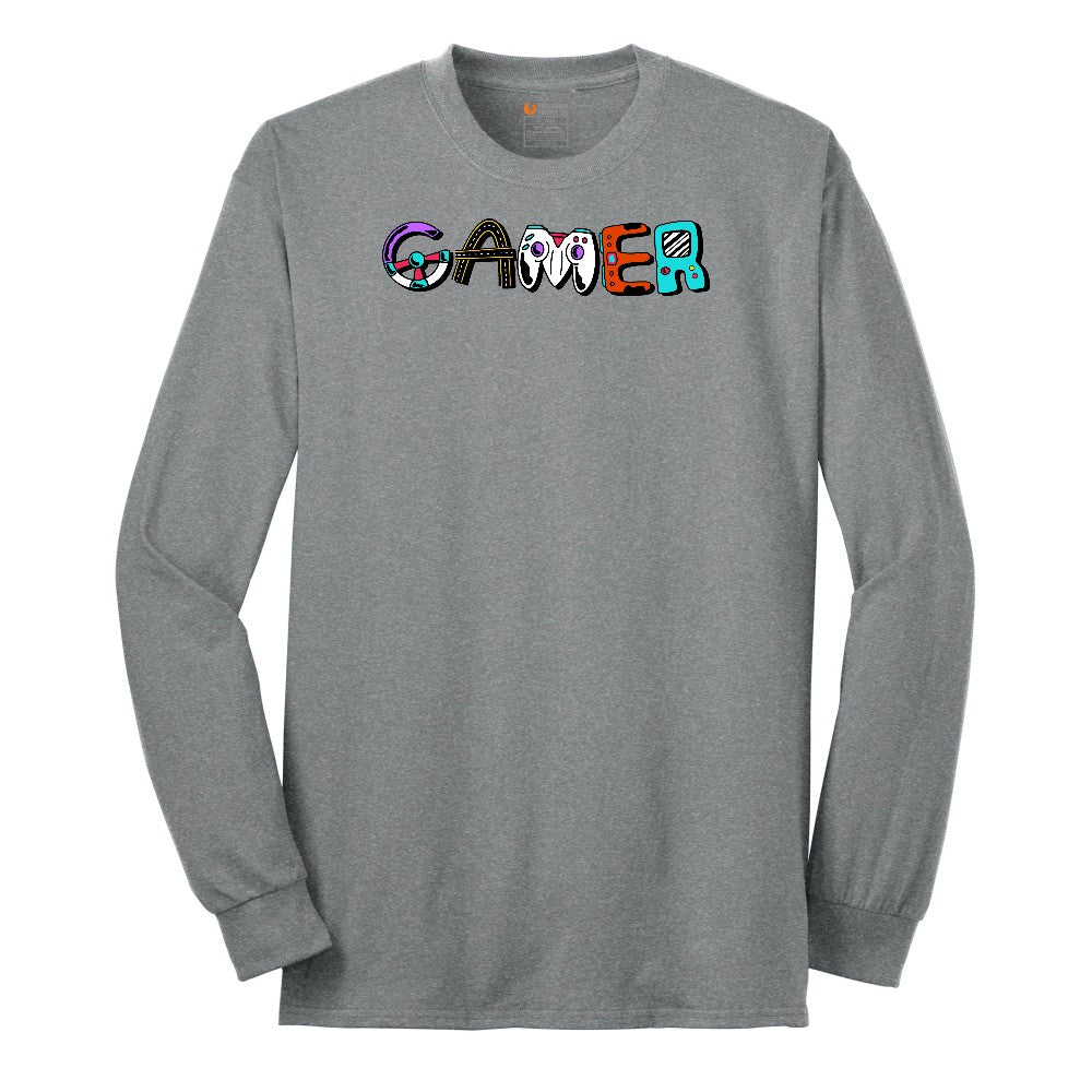 Gamer Art Version - Mens & Ladies T-Shirt Long Sleeve Tee - Athletic Grey