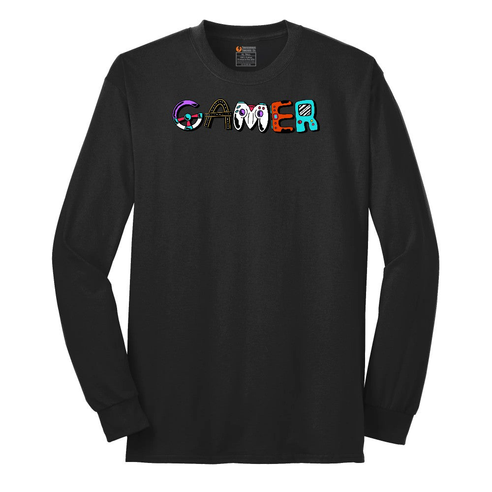Gamer Art Version - Mens & Ladies T-Shirt Long Sleeve Tee - Jet Black