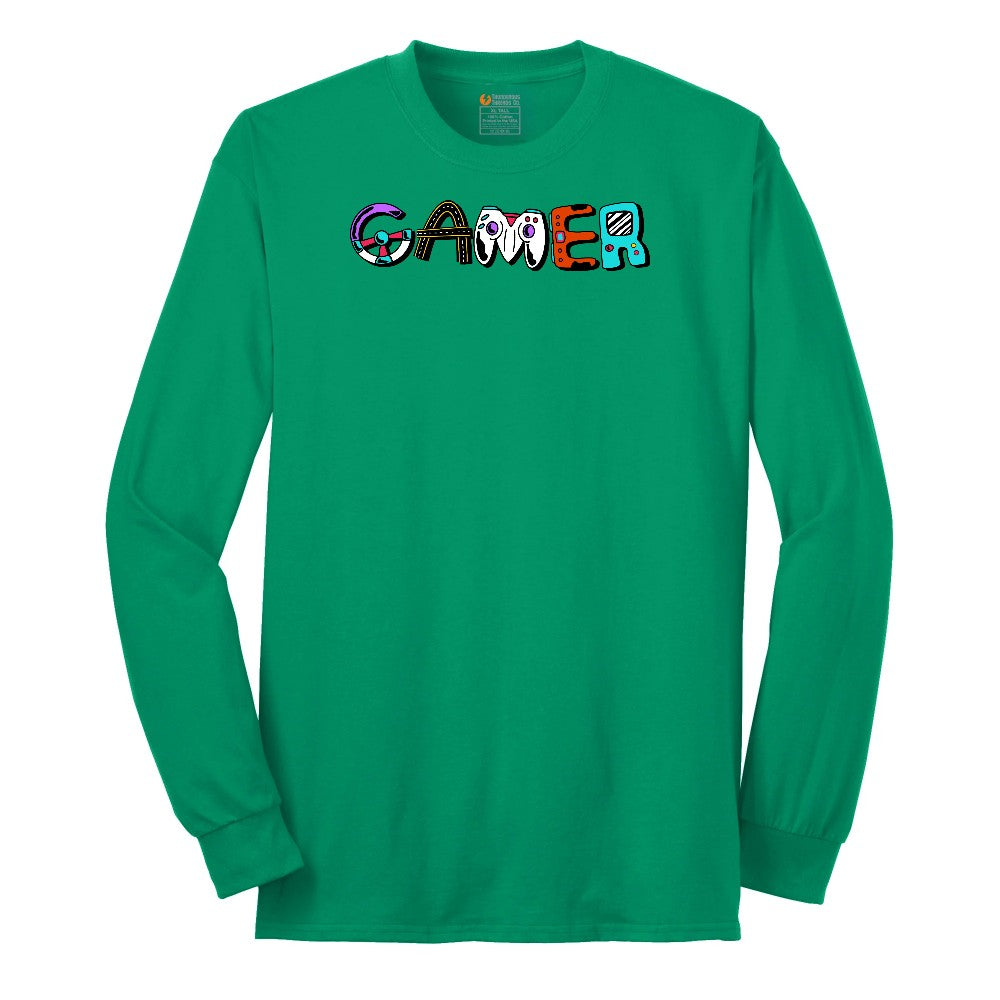 Gamer Art Version - Mens & Ladies T-Shirt Long Sleeve Tee - Kelly Green