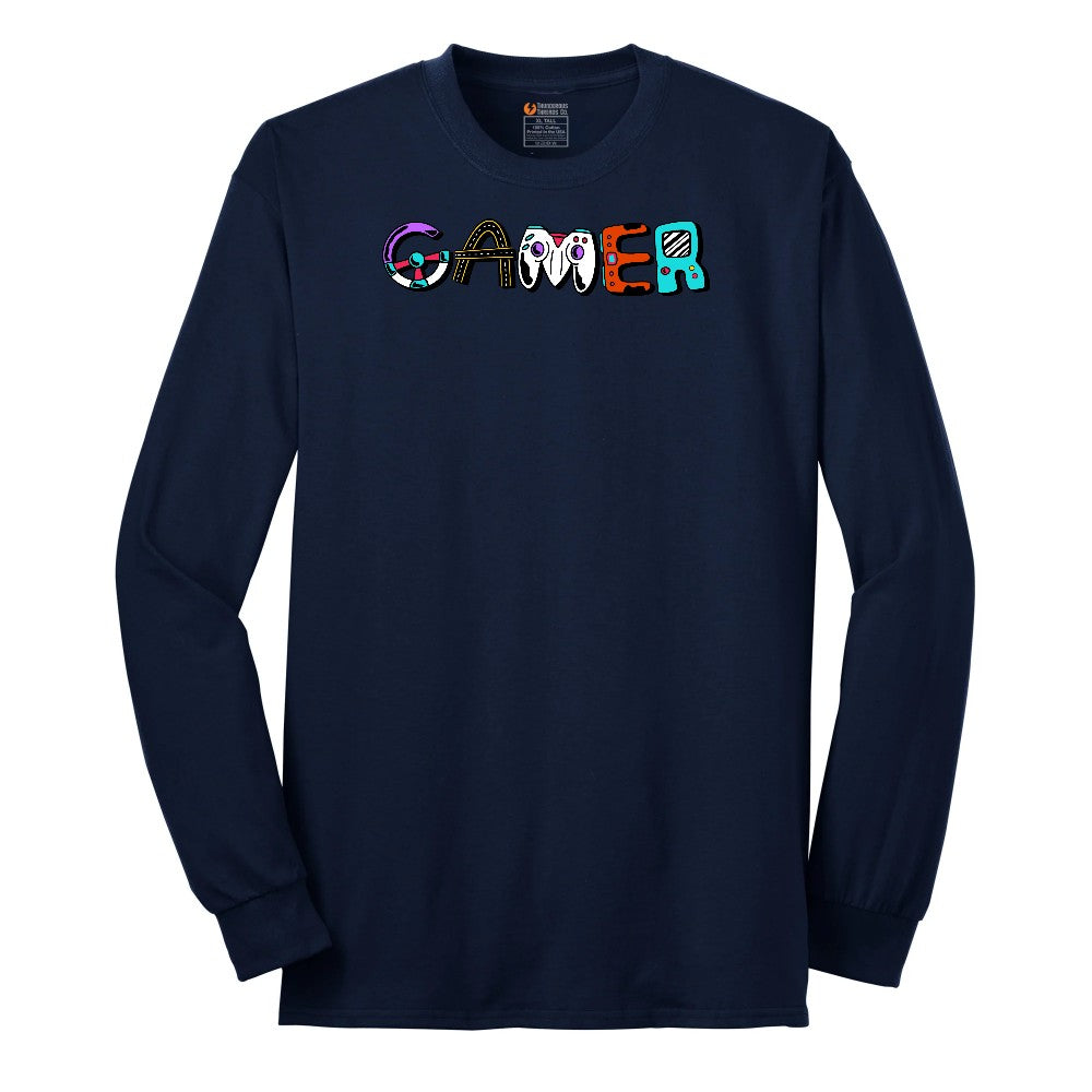 Gamer Art Version - Mens & Ladies T-Shirt Long Sleeve Tee - Navy