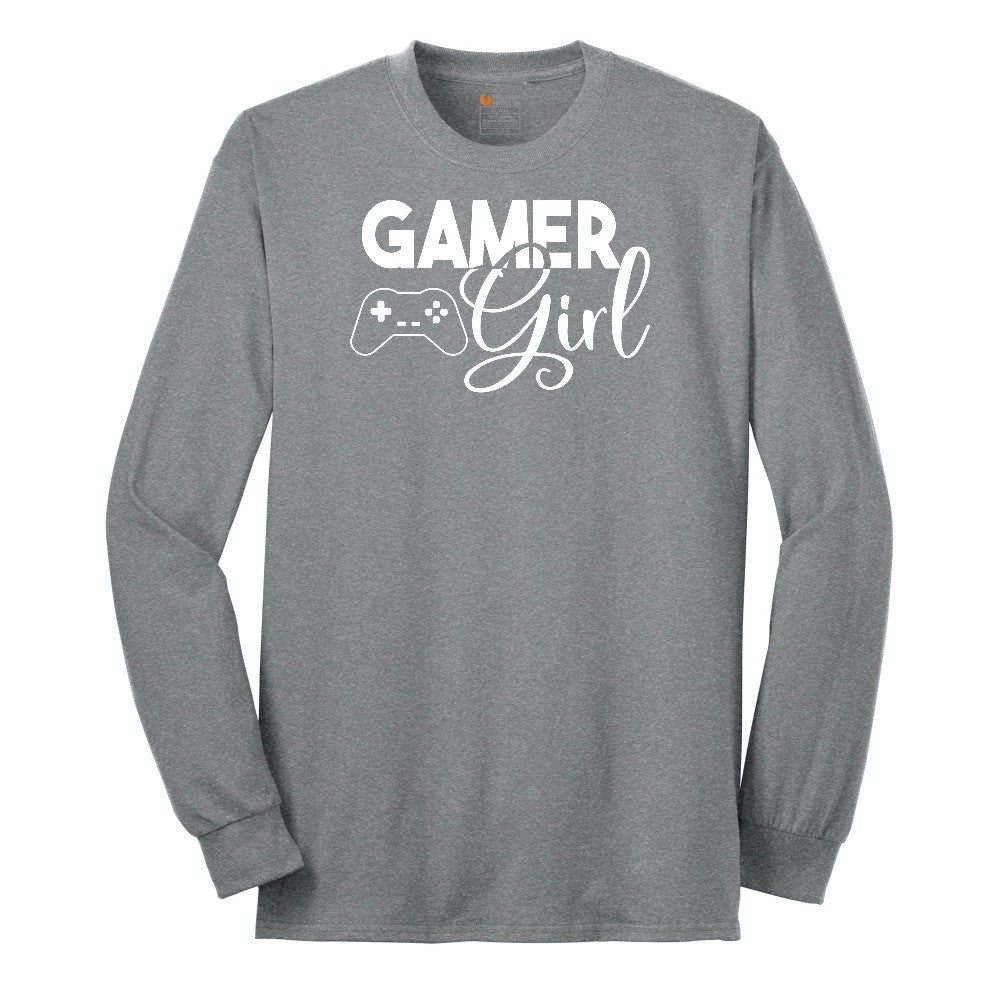 Gamer Girl - Ladies T-Shirt Long Sleeve Tee - Athletic Grey