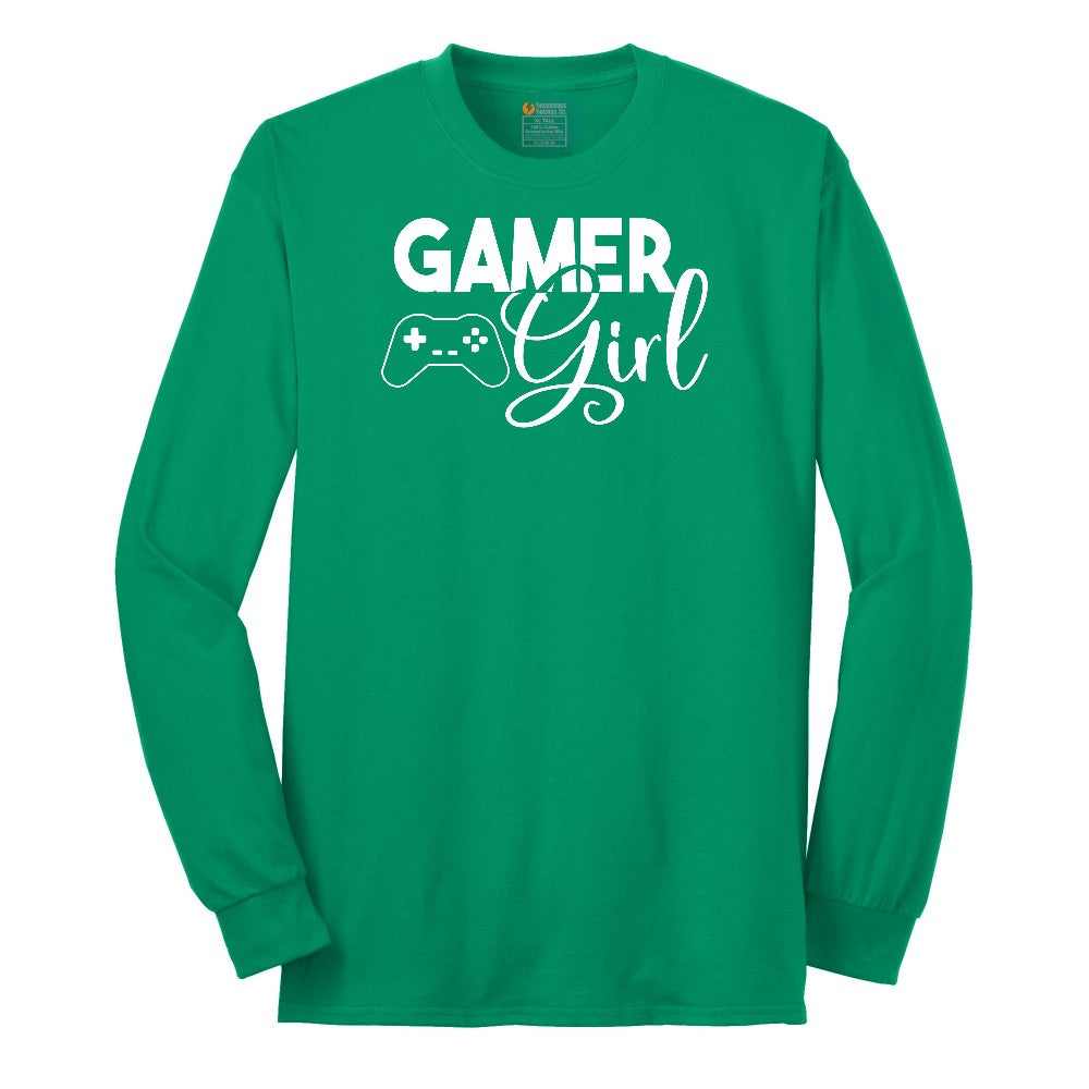 Gamer Girl - Ladies T-Shirt Long Sleeve Tee - Kelly Green
