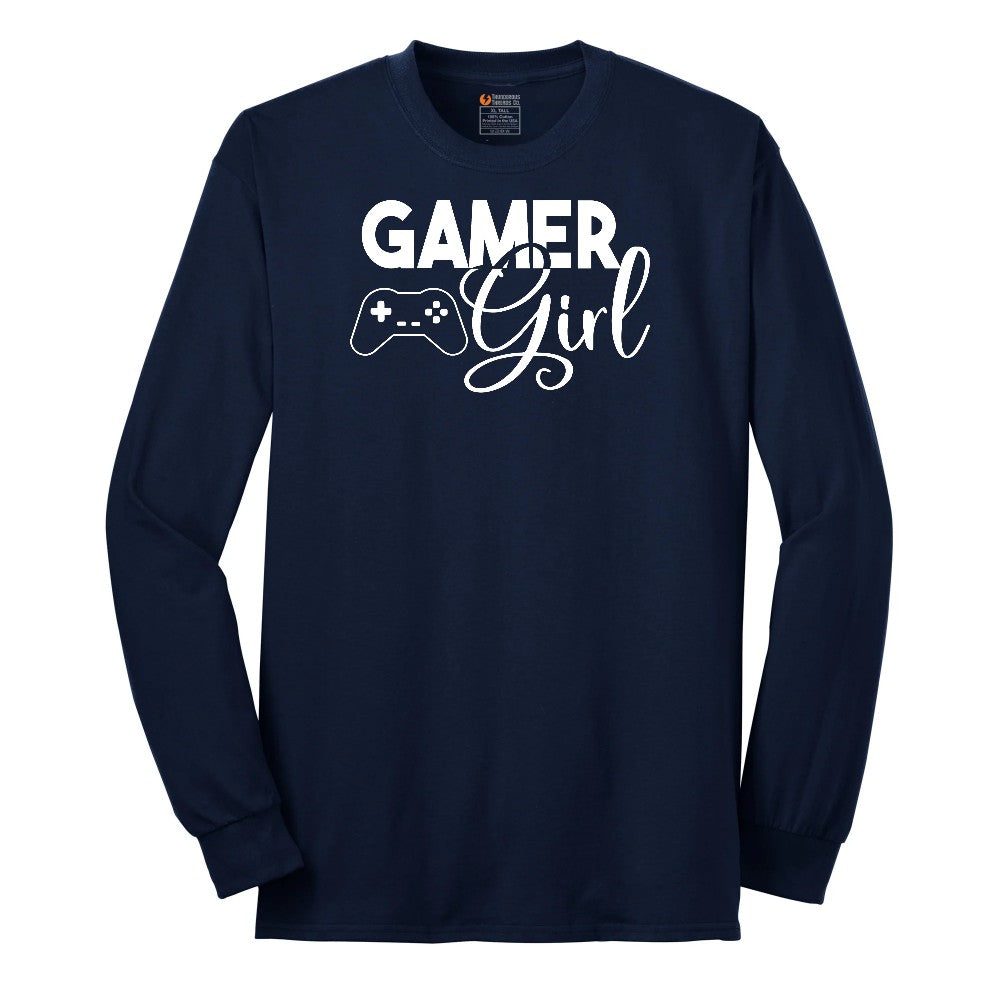 Gamer Girl - Ladies T-Shirt Long Sleeve Tee - Navy