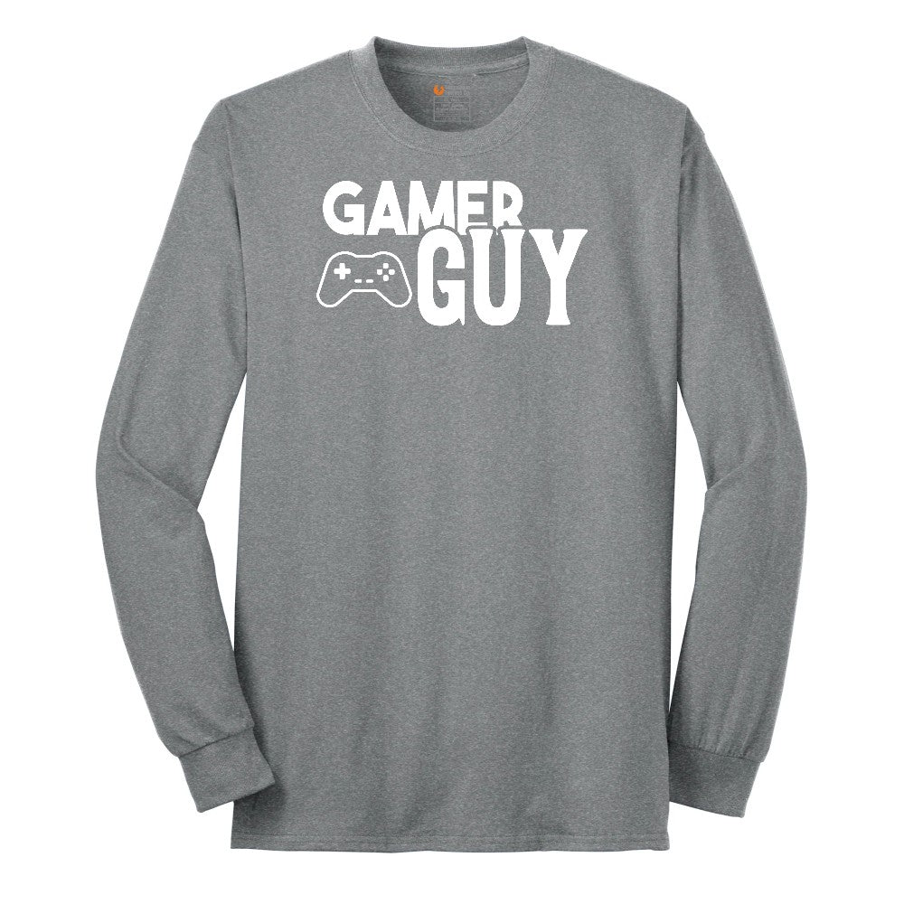 Gamer Guy - Mens T-Shirt Long Sleeve Tee - Athletic Grey