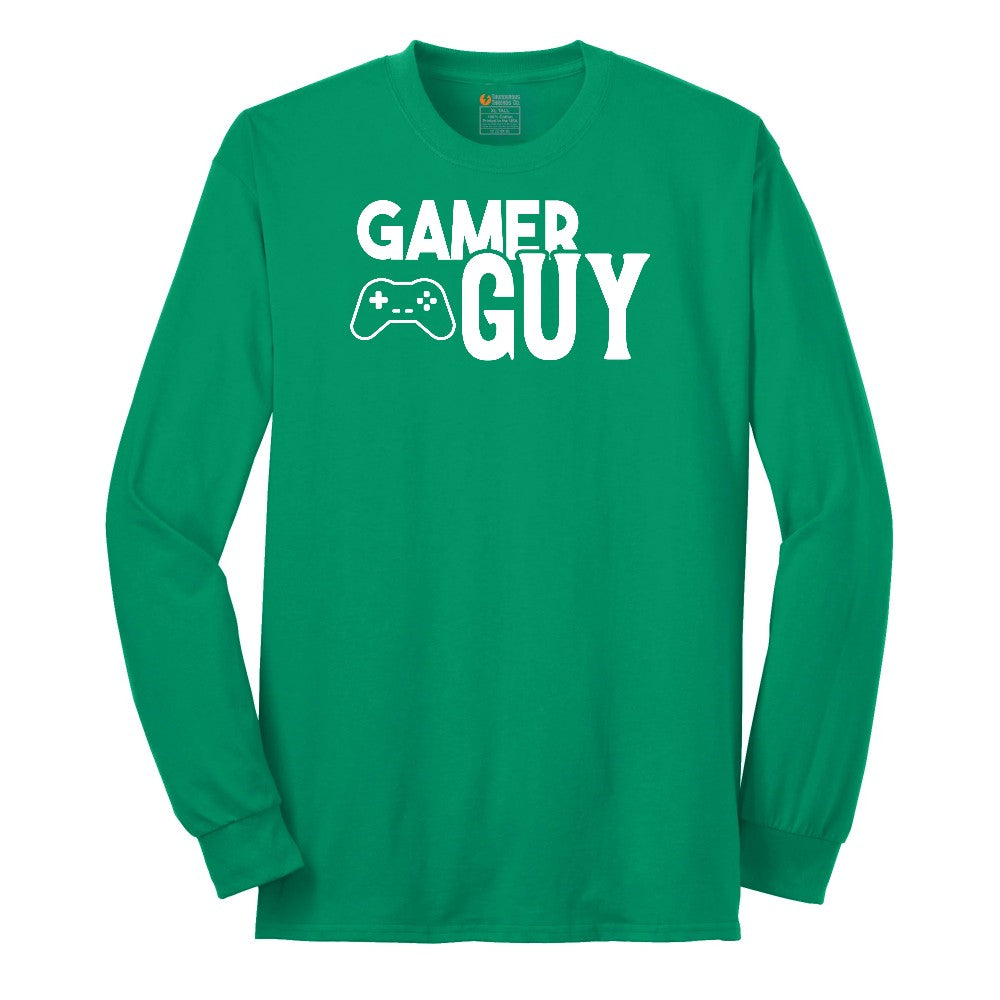 Gamer Guy - Mens T-Shirt Long Sleeve Tee - Kelly Green