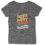 Games Make Me Happy Humans Make My Head Hurt - Mens & Ladies T-Shirt Ladies Curvy Tee - Black Leopard