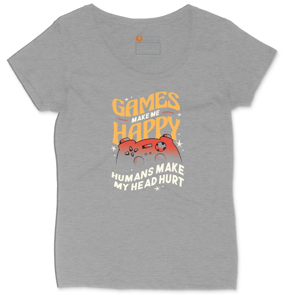 Games Make Me Happy Humans Make My Head Hurt - Mens & Ladies T-Shirt Ladies Curvy Tee - Granite Heather