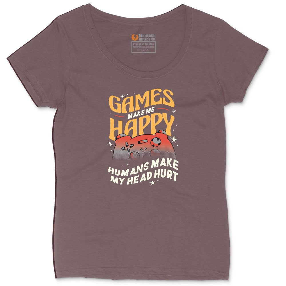 Games Make Me Happy Humans Make My Head Hurt - Mens & Ladies T-Shirt Ladies Curvy Tee - Sangria Blackout