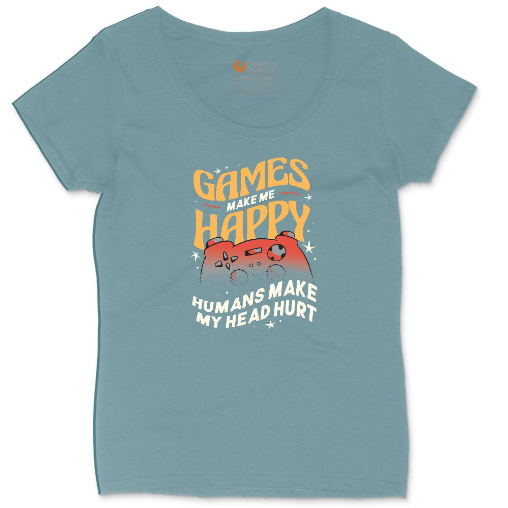 Games Make Me Happy Humans Make My Head Hurt - Mens & Ladies T-Shirt Ladies Curvy Tee - Surf Blackout