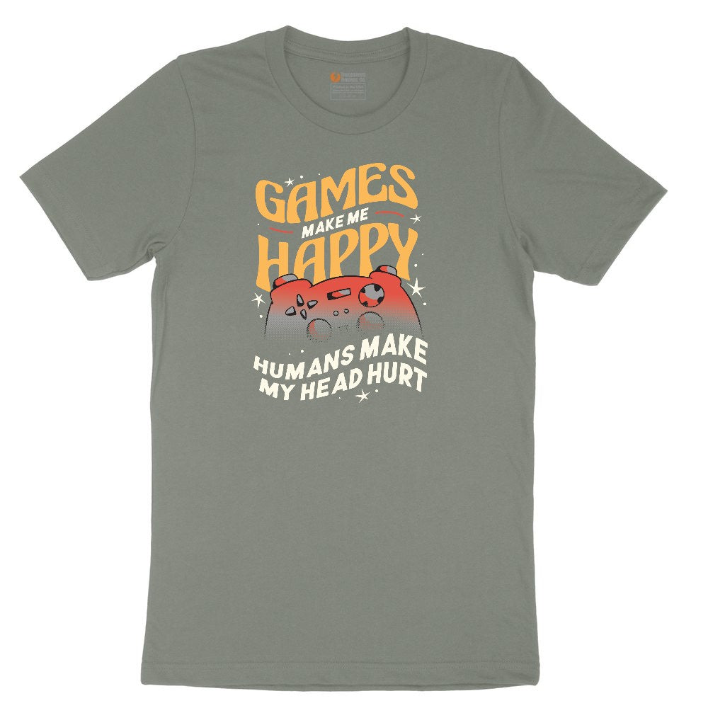 Games Make Me Happy Humans Make My Head Hurt - Mens & Ladies T-Shirt Ladies Short Sleeve Tee - Bamboo Blackout