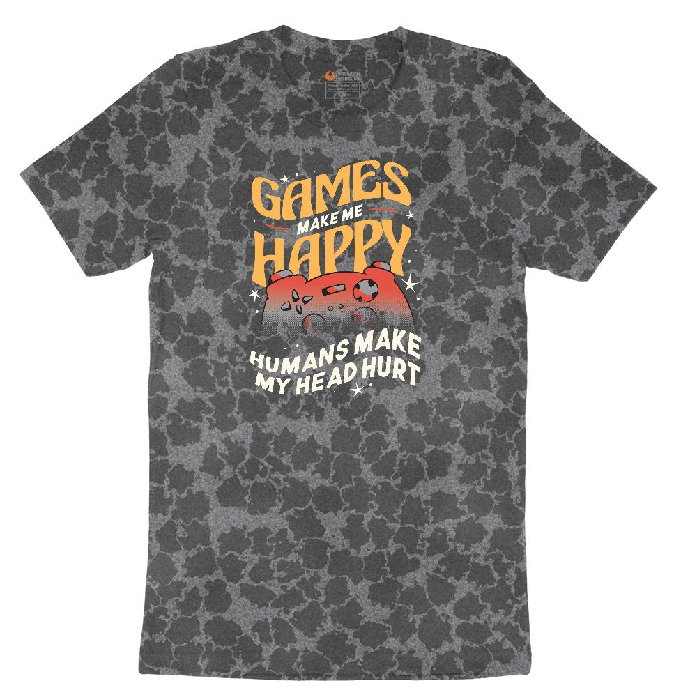 Games Make Me Happy Humans Make My Head Hurt - Mens & Ladies T-Shirt Ladies Short Sleeve Tee - Black Leopard