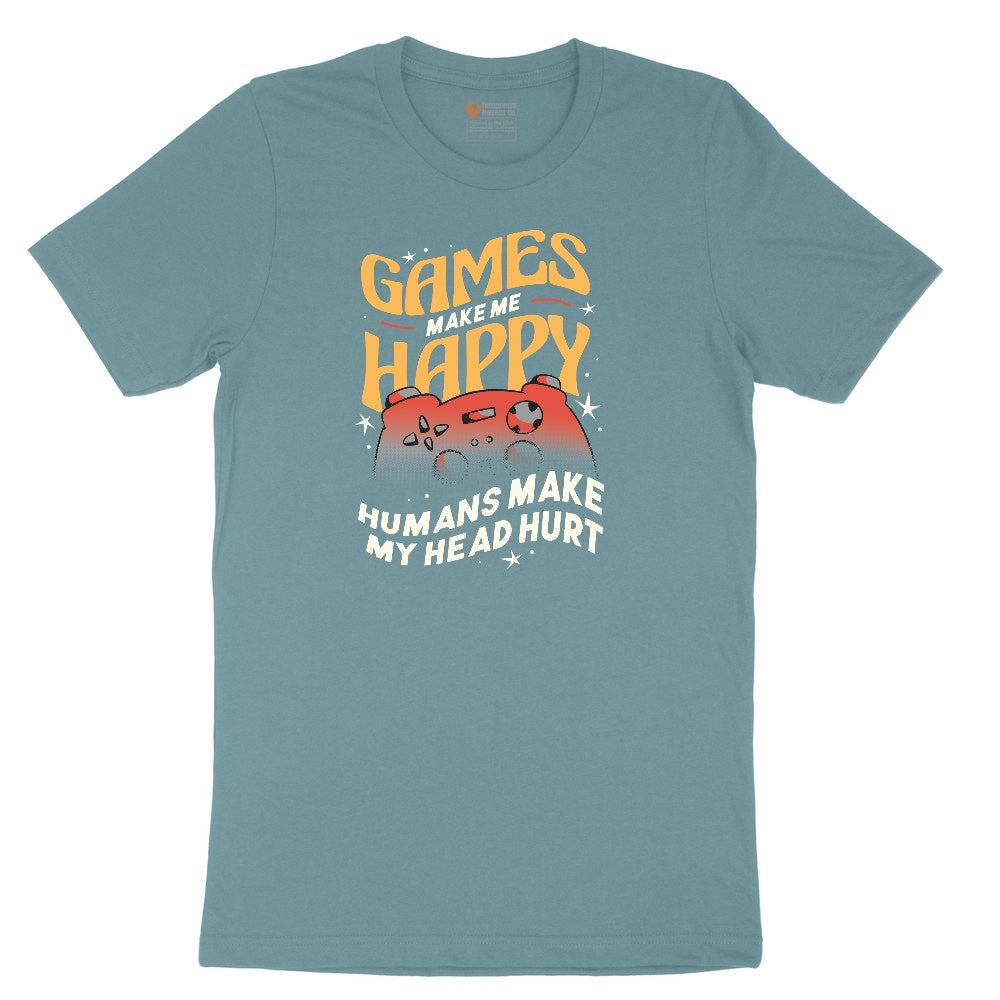 Games Make Me Happy Humans Make My Head Hurt - Mens & Ladies T-Shirt Ladies Short Sleeve Tee - Surf Blackout