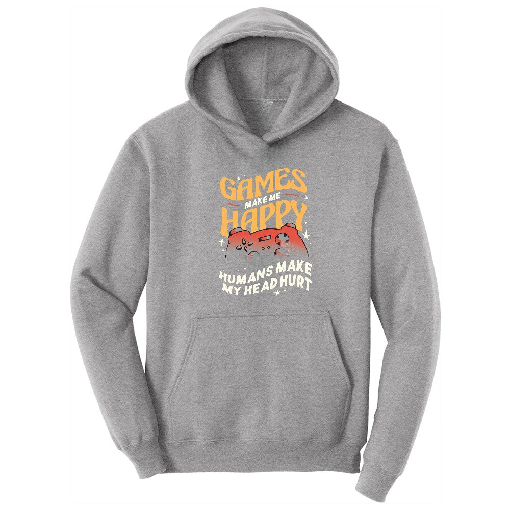 Games Make Me Happy Humans Make My Head Hurt - Mens & Ladies T-Shirt Hoodie - Athletic Heather