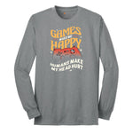 Games Make Me Happy Humans Make My Head Hurt - Mens & Ladies T-Shirt Long Sleeve Tee - Athletic Grey