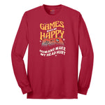 Games Make Me Happy Humans Make My Head Hurt - Mens & Ladies T-Shirt Long Sleeve Tee - Red