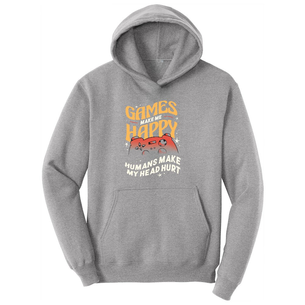 Games Make Me Happy Humans Make My Head Hurt - Mens & Ladies T-Shirt Youth Hoodie - Athletic Heather