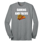 Gaming and Tacos - Mens & Ladies T-Shirt Long Sleeve Tee - Athletic Grey