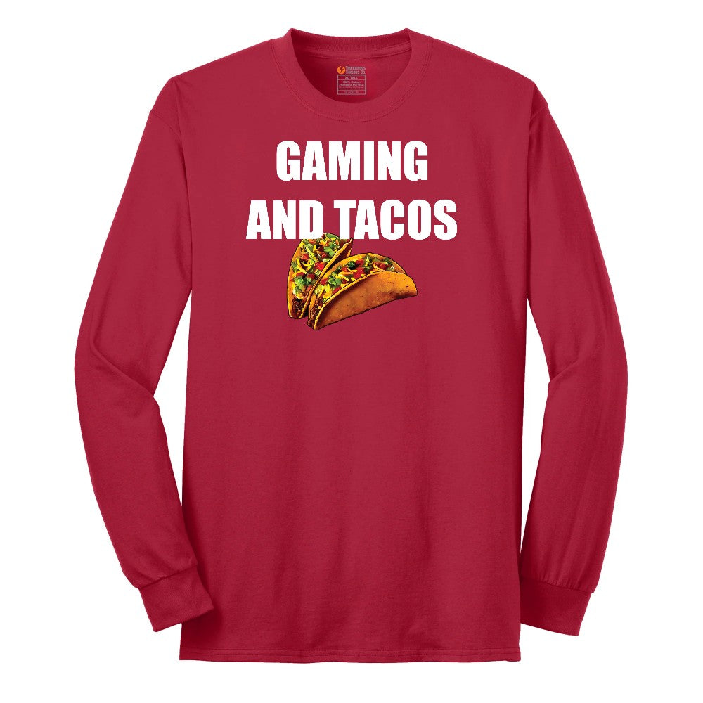 Gaming and Tacos - Mens & Ladies T-Shirt Long Sleeve Tee - Red