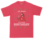 Go Jesus It's Your Birthday tall t-shirt for men in Heather Red