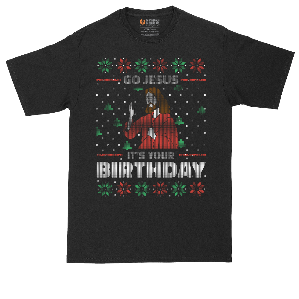 Go Jesus It's Your Birthday tall t-shirt for men in Jet Black