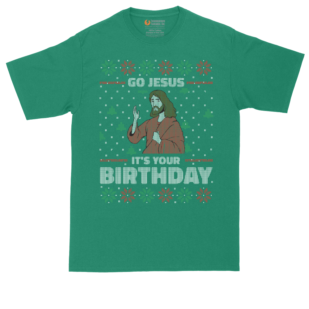 Go Jesus It's Your Birthday tall t-shirt for men in Kelly Green
