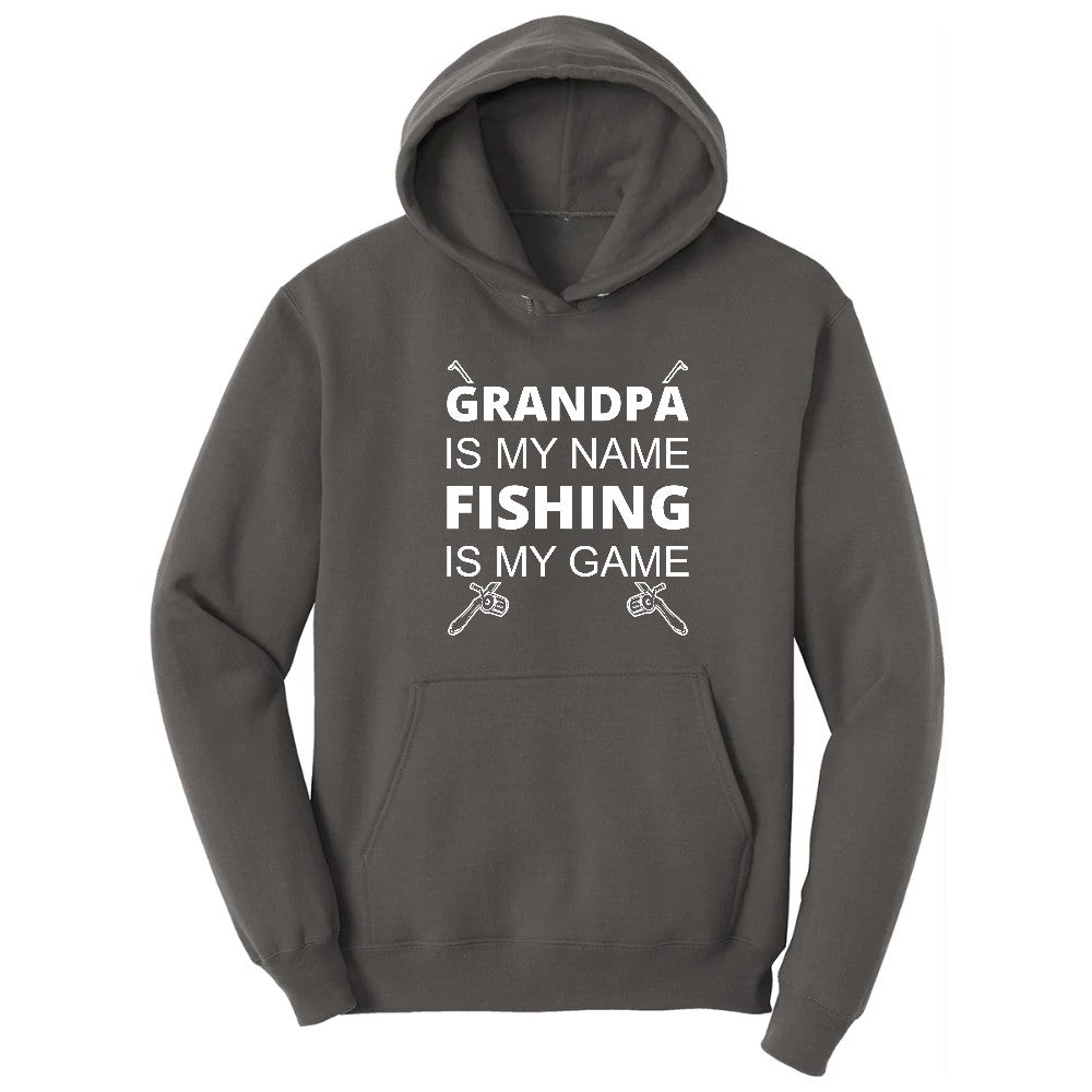 Grandpa is My Name Fishing is My Game Hoodie - Charcoal