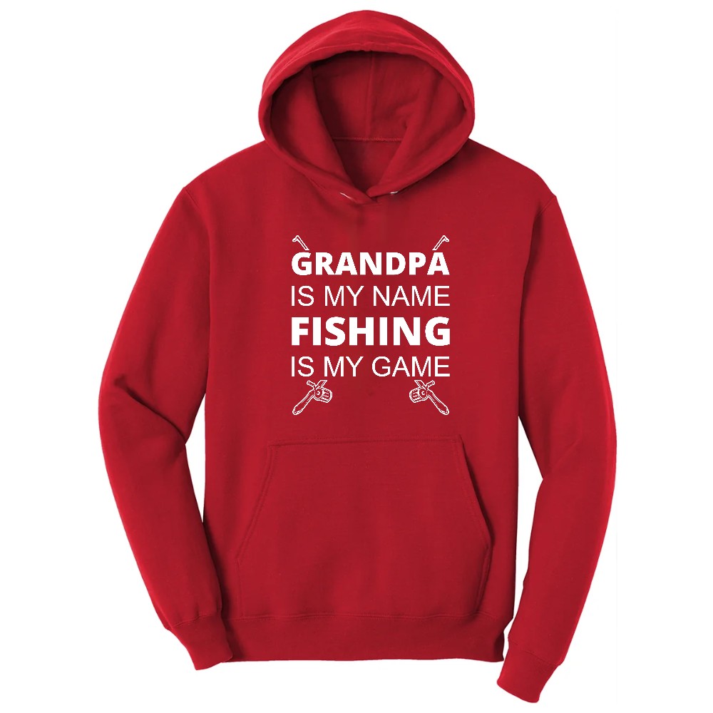 Grandpa is My Name Fishing is My Game Hoodie - Red