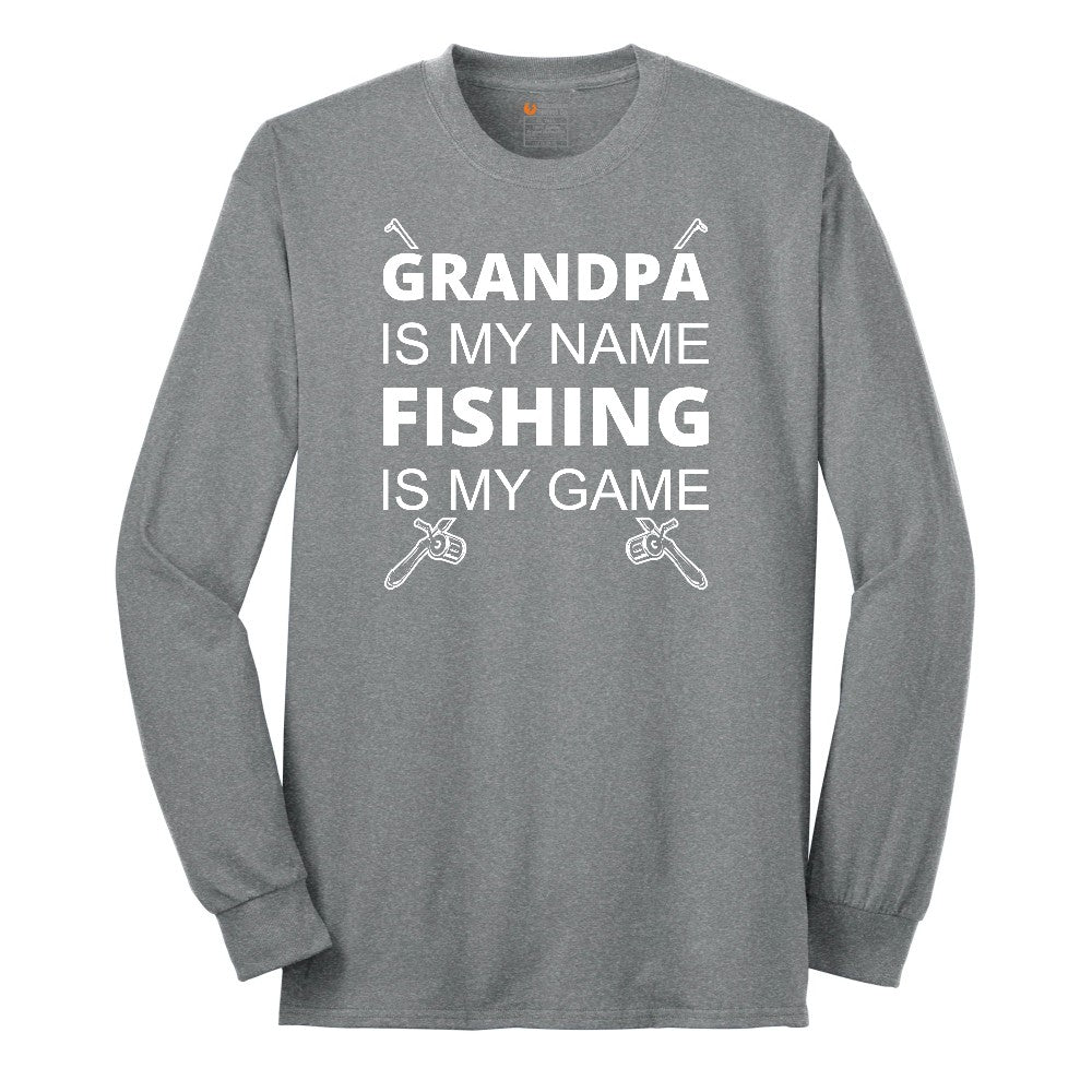 Grandpa is My Name Fishing is My Game Long Sleeve Tee - Athletic Grey