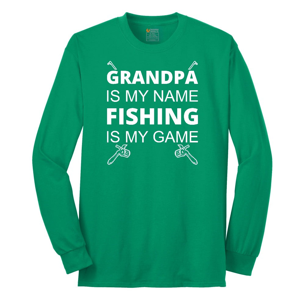 Grandpa is My Name Fishing is My Game Long Sleeve Tee - Kelly Green