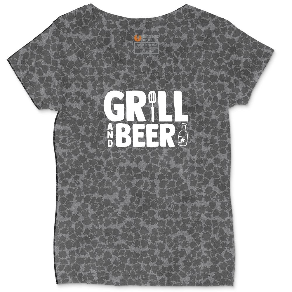 Grill and Beer Ladies Curvy Tee - Black Leopard