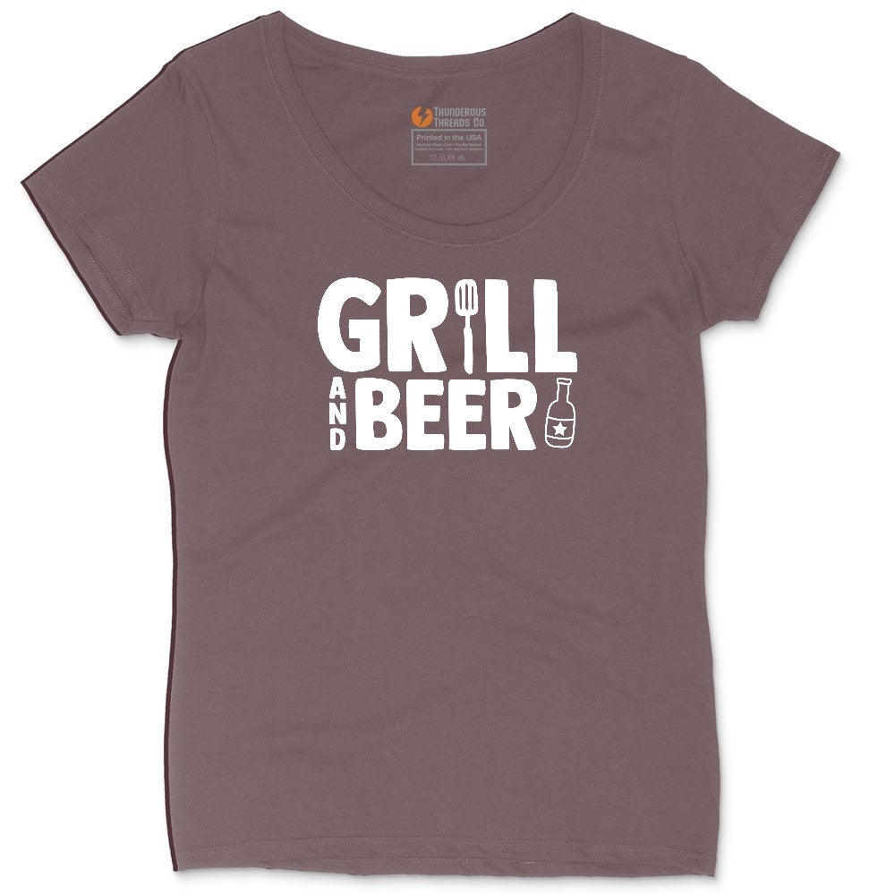 Grill and Beer Ladies Curvy Tee - Sangria Blackout