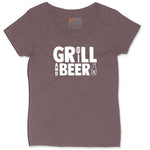 Grill and Beer Ladies Curvy Tee - Sangria Blackout