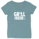 Grill and Beer Ladies Curvy Tee - Surf Blackout