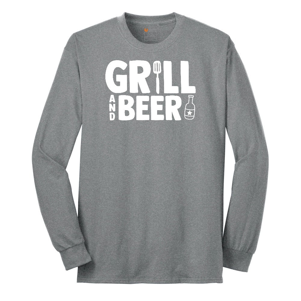 Grill and Beer Long Sleeve Tee - Athletic Grey