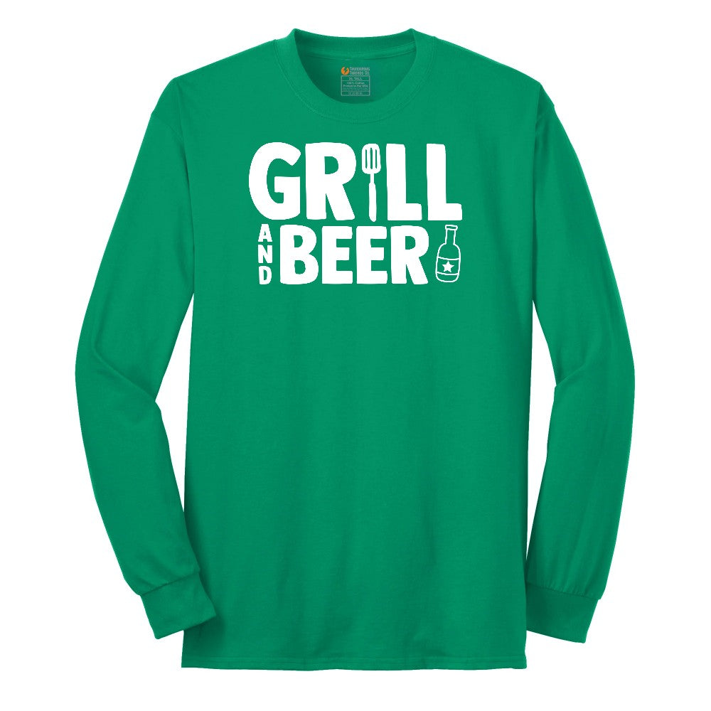 Grill and Beer Long Sleeve Tee - Kelly Green